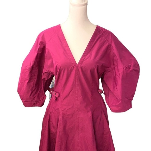 Phillip Lim Puff Sleeve Godet Rivet Side Tie Dress pink magenta fit flare size 8 - Picture 5 of 13
